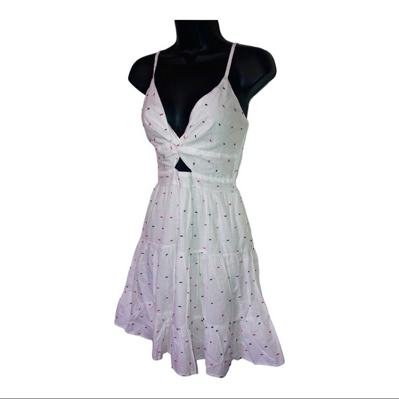 Jessica Simpson white fit and flare cutout dotted cotton mini dress size XS new - Picture 3 of 13